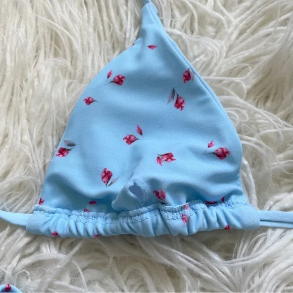 SOLY HUX 3 Piece Triangle Bikini Set with Mesh Cover Up Beach Skirt Blue Floral - Picture 8 of 11